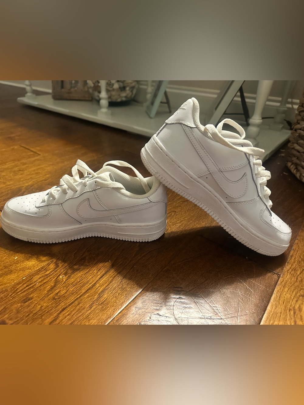 Nike Kids Air Force 1. White Low-Top Sneakers with Classic Swoosh